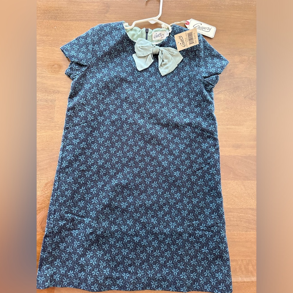 Grayers Girls Teal and Blue Floral Dress with Bow